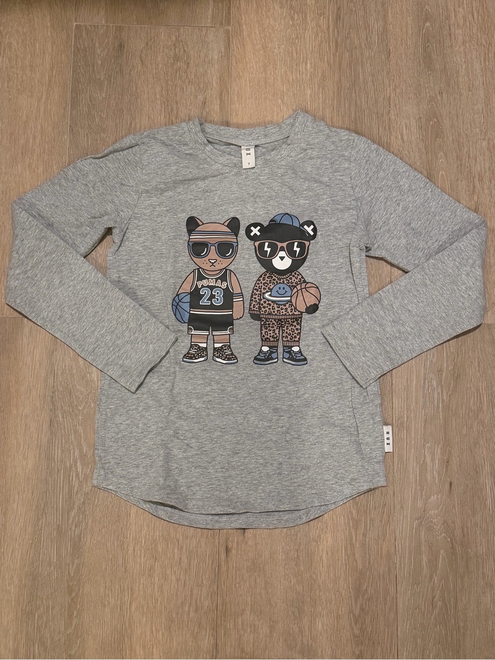 HUX Kids Gray Long Sleeve Graphic Tee Basketball Animals Size 7